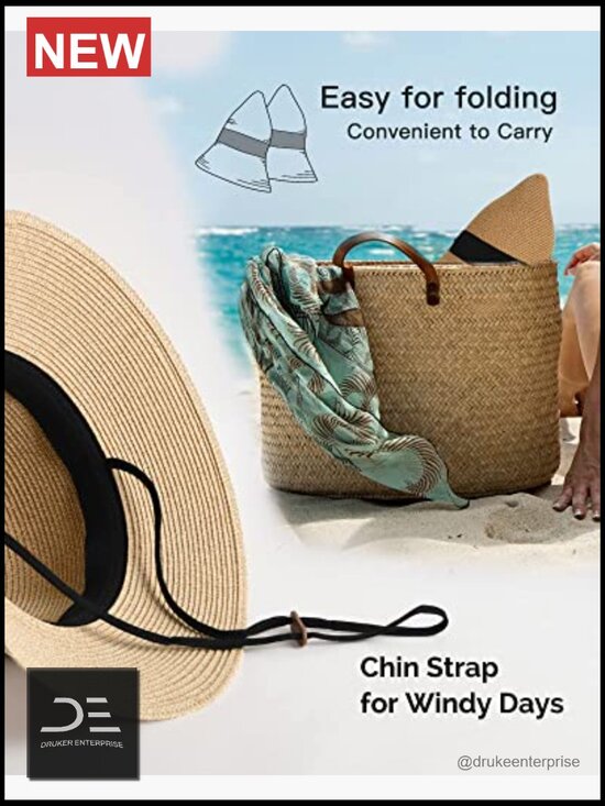 Womens Sun Hat UV UPF 80+ Summer Beach Straw Travel Foldable Adjustable main image 7